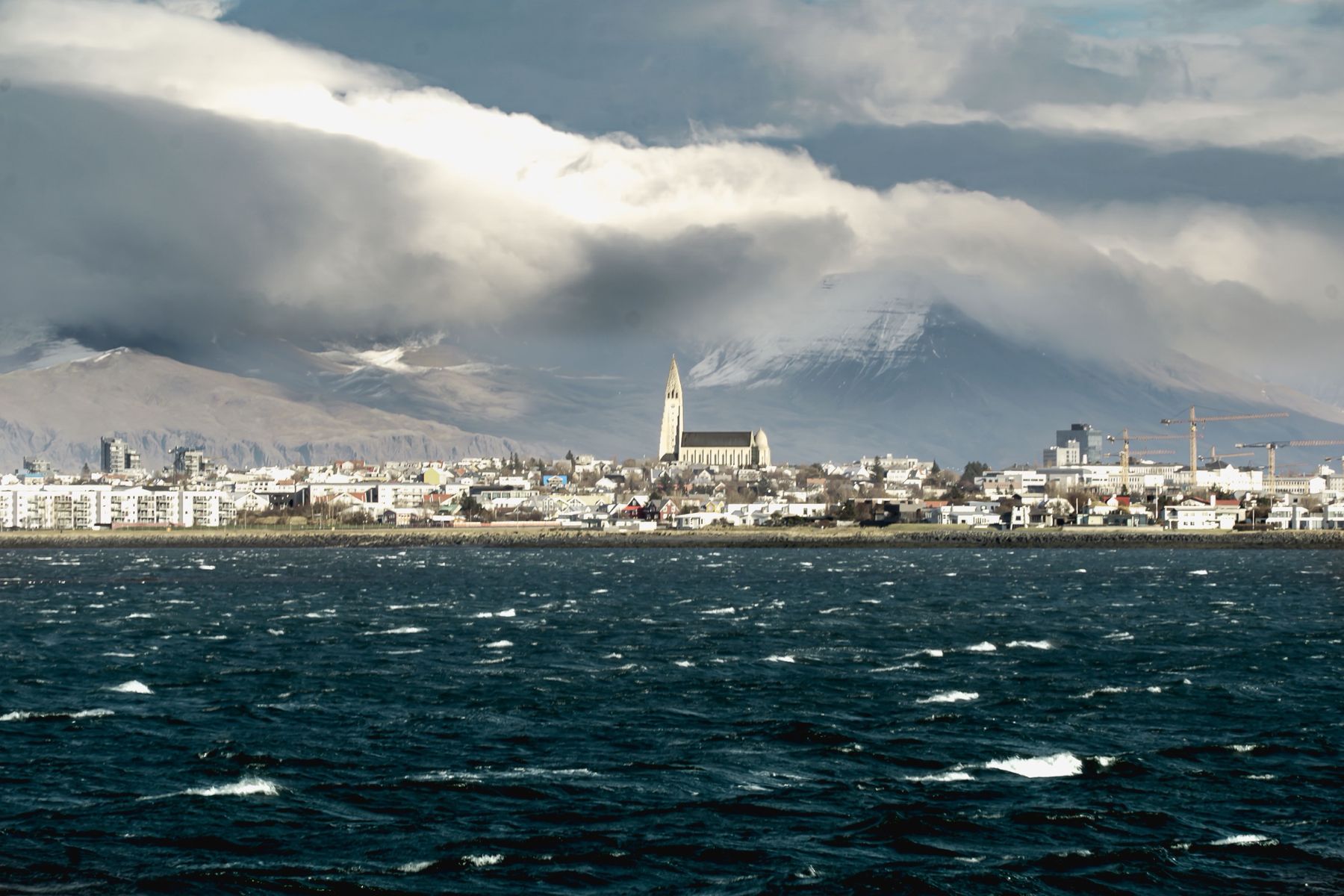 Reykjavík and Hallgrímskirkja seen across the bay